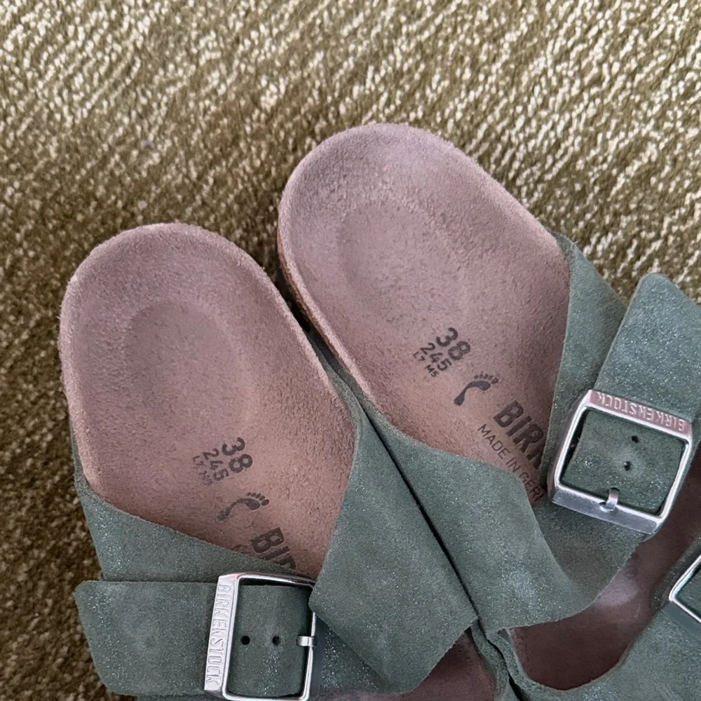 Birkenstock Arizona Suede Double Buckle Sandals in Sage Green - Picture 3 of 6